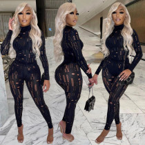 Sexy Hole Long Sleeve Two Piece Pants Sets AL-272