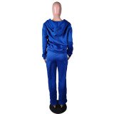 Solid Sports Fleece Hooded Zipper Two Piece Pants Set MK-3071