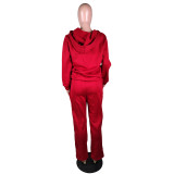 Solid Sports Fleece Hooded Zipper Two Piece Pants Set MK-3071