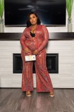 Plus Size Shiny Long Sleeve Two Piece Pants Set JRF-3669