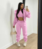 Solid Fleece Zipper Hoodie+Tank Top+Pants 3 Piece Sets TK-6209