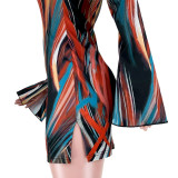 Sexy Printed Flare Sleeve Split Mini Dress ASL-6538