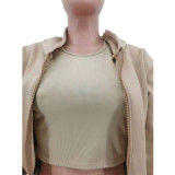 Solid Fleece Zipper Hoodie+Tank Top+Pants 3 Piece Sets TK-6209