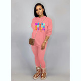 Letter Print Long Sleeve Hole Two Piece Pants Set MDF-5282