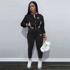 Pink Letter Print Baseball Jacket And Pants 2 Piece Sets YIM-237