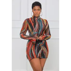 Sexy Printed Flare Sleeve Split Mini Dress ASL-6538