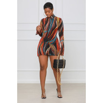 Sexy Printed Flare Sleeve Split Mini Dress ASL-6538