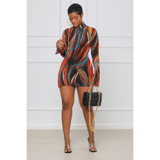 Sexy Printed Flare Sleeve Split Mini Dress ASL-6538
