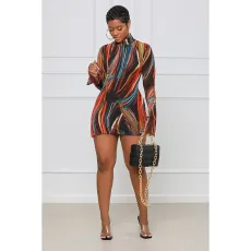 Sexy Printed Flare Sleeve Split Mini Dress ASL-6538