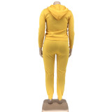 Plus Size Pink Letter Hooded Zipper Two Piece Sets WAF-77408P118