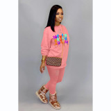 Letter Print Long Sleeve Hole Two Piece Pants Set MDF-5282