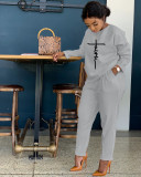 Letter Print Long Sleeeve Two Piece Pants Set BGN-207