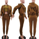 Solid Fleece Zipper Hoodie+Tank Top+Pants 3 Piece Sets TK-6209