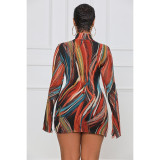 Sexy Printed Flare Sleeve Split Mini Dress ASL-6538