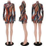 Sexy Printed Flare Sleeve Split Mini Dress ASL-6538