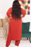 Plus Size Solid Split Top And Pants Two Piece Sets LDS-3300