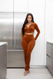 Solid Hooded Zipper Crop Top Stacked Pants 2 Piece Sets FSL-185