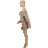 Sexy Plaid Off Shoulder Crop Top Pleated Mini Skirt Sets MEI-9227