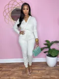 Casual Solid V Neck Long Sleeve Jumpsuit SFY-2154