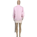 Casual Patchwork Long Sleeve Loose Shirt Top MEI-9226