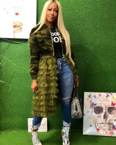 Plus Size Camo Print Mesh Patchwork Zipper Jacket MIL-L072