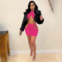 Sexy Halter Crop Top+Mini Skirt+Underpants 3 Piece Sets TE-4373