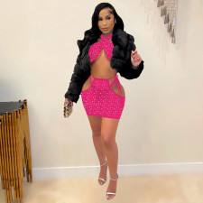 Sexy Halter Crop Top+Mini Skirt+Underpants 3 Piece Sets TE-4373
