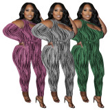 Plus Size One Shoulder Hollow Sashes Jumpsuit MOF-6665
