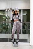 Solid Hooded Zipper Crop Top Stacked Pants 2 Piece Sets FSL-185