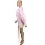 Casual Patchwork Long Sleeve Loose Shirt Top MEI-9226