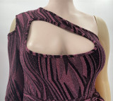 Plus Size One Shoulder Hollow Sashes Jumpsuit MOF-6665