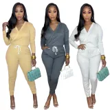 Casual Solid V Neck Long Sleeve Jumpsuit SFY-2154