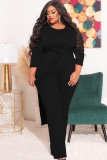 Plus Size Solid Split Top And Pants Two Piece Sets LDS-3300