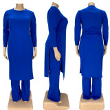 Plus Size Solid Split Top And Pants Two Piece Sets LDS-3300