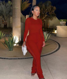 Plus Size Solid Long Sleeve Tassel Pants 2 Piece Sets FNN-8656