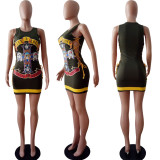 Sexy Printed Sleeveless Lace Up Mini Dress LSL-6028