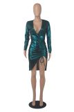 Sexy V Neck Long Sleeve Drawstring Bodycon Dress MZ-2696