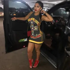 Sexy Printed Sleeveless Lace Up Mini Dress LSL-6028