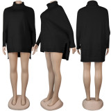 Solid Turtleneck Split Pullover Sweater Top FSXF-F337