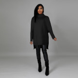 Solid Turtleneck Split Pullover Sweater Top FSXF-F337