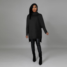 Solid Turtleneck Split Pullover Sweater Top FSXF-F337
