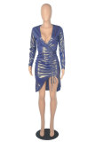 Sexy V Neck Long Sleeve Drawstring Bodycon Dress MZ-2696