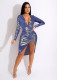 Sexy V Neck Long Sleeve Drawstring Bodycon Dress MZ-2696