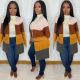 Contrast Color Knitted Midi Length Sweater Cardigan FSXF-F334