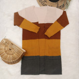 Contrast Color Knitted Midi Length Sweater Cardigan FSXF-F334