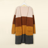 Contrast Color Knitted Midi Length Sweater Cardigan FSXF-F334