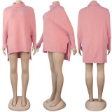 Solid Turtleneck Split Pullover Sweater Top FSXF-F337