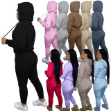 Solid Plush Hoodie Top And Pants 2 Piece Suits CH-8197
