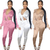 Sexy Solid Blouse Top And Pants 2 Piece Sets YNSF-1689