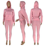 Solid Plush Hoodie Top And Pants 2 Piece Suits CH-8197